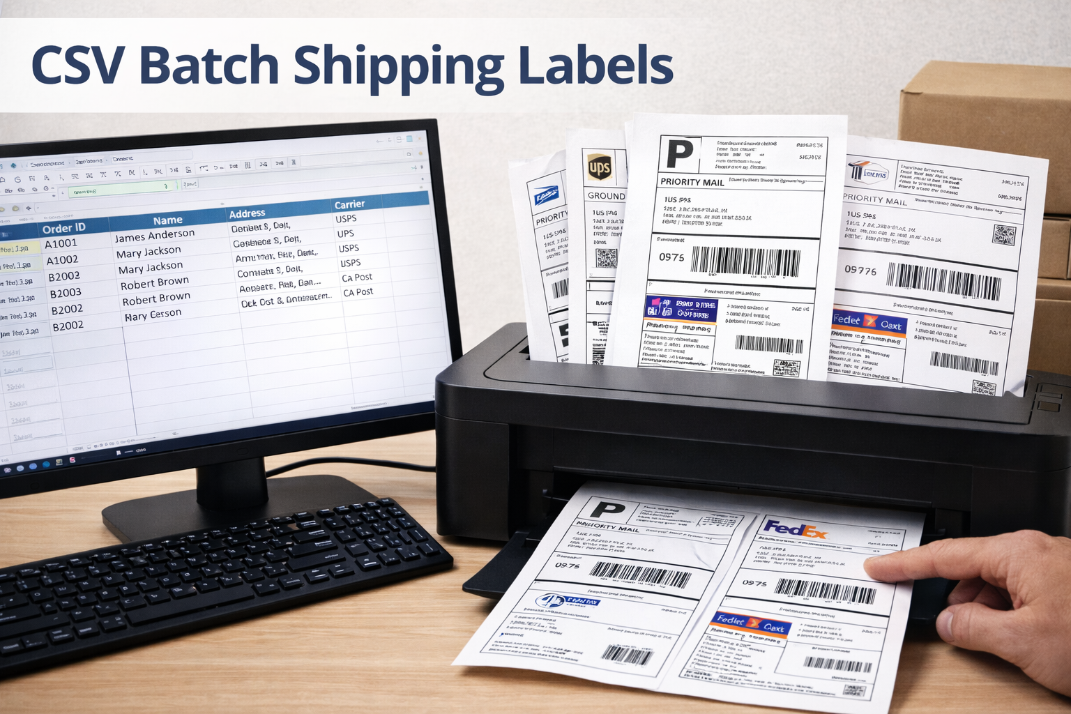 CSV Batch Shipping Labels — Bulk Import for USPS, UPS, FedEx, Canada Post — blog post thumbnail
